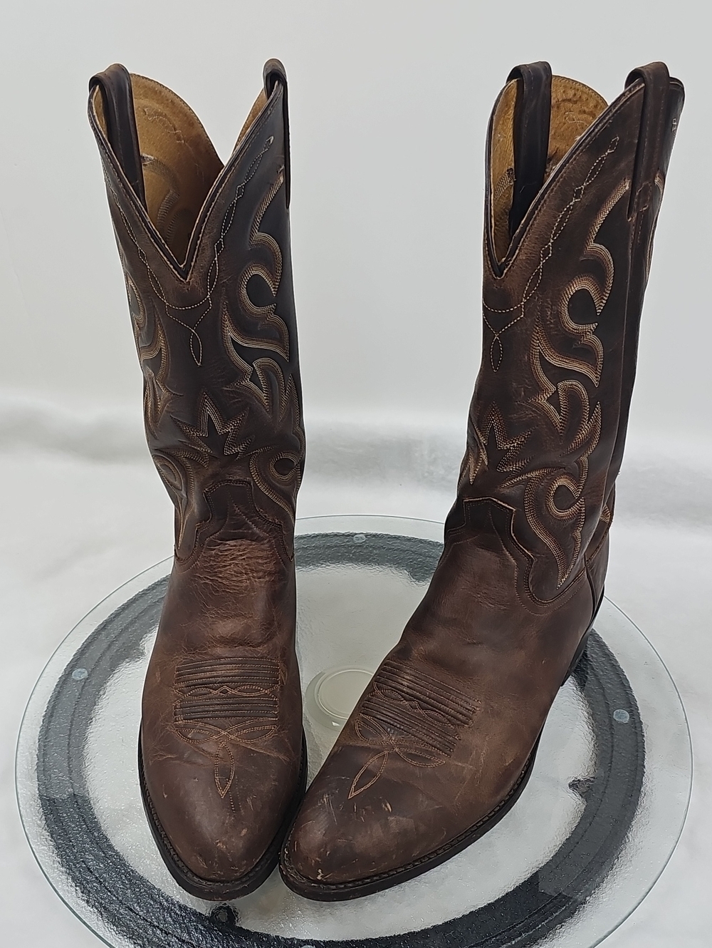 Dan Post Vintage Leather Western Cowboy Boots‎ 12D Mexico Brown W/ Stitching